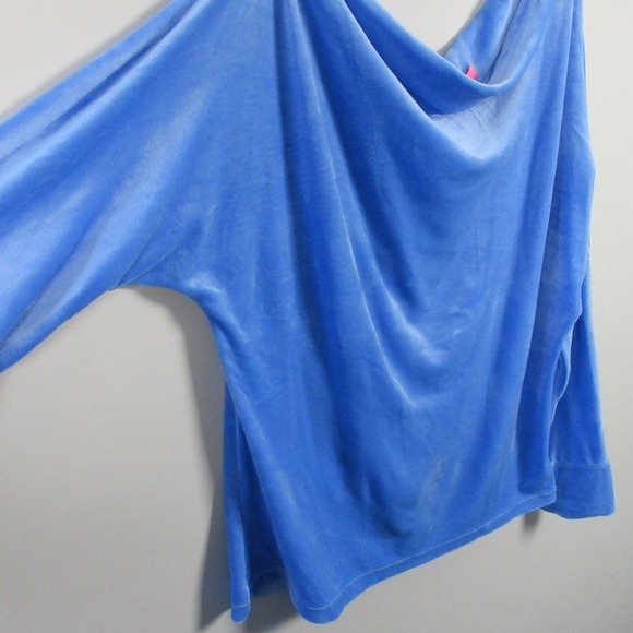 Lilly Pulitzer Sheera Velour Top Blouse XXL Blue One Shoulder Lounge 274 - Picture 9 of 13